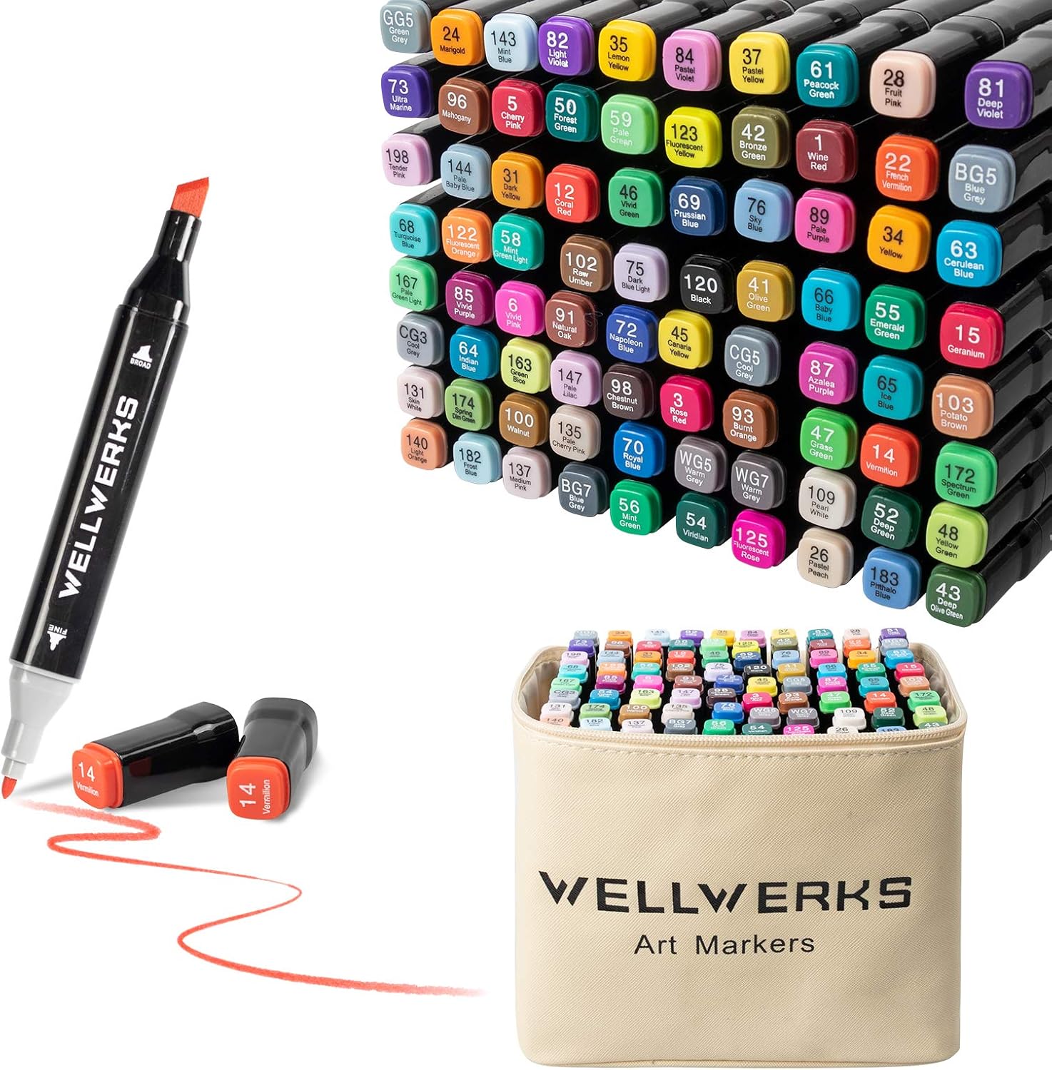 80 Colors Alcohol Markers, Wellwerks Brush & Chisel Double-Tip Drawing Markers for artists, Adults, Kids, Art Markers for Anime Design, Great Gift Idea : Office Products