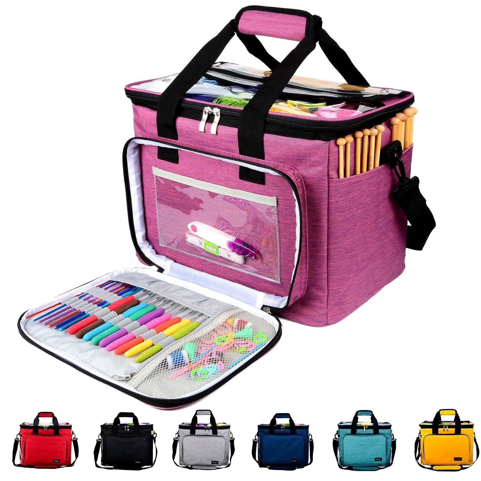 Hoshin Knitting Bag for Yarn Storage, Portable Crochet Tote Bag Yarn Organizer for Crochet Patterns and Hooks, Needles, Skeins of Yarn-Enjoy Knitting/Crocheting Anywhere(Purple)