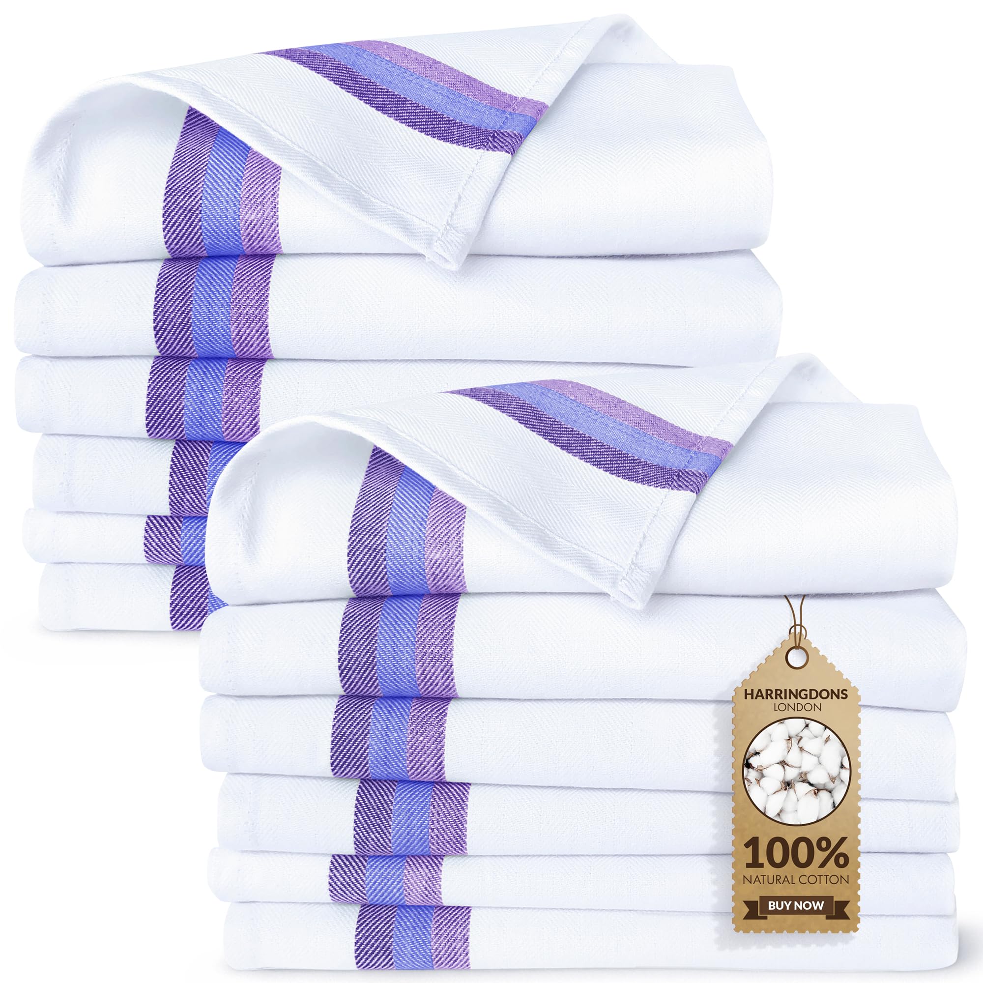 Harringdons Kitchen Tea Towels 100% Cotton Dish Cloths, Quick Drying Ultra Soft Absorbent, Home Essentials, 50 x 70 cm, 12-Pack (Blue)