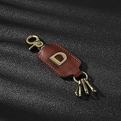 XGALBLA Initial Letter Keychain Brown Leather