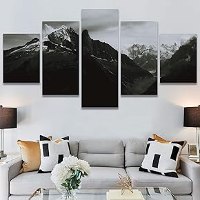 SIGNWIN 5 Panel Canvas Wall Art Monochromatic Mountains...