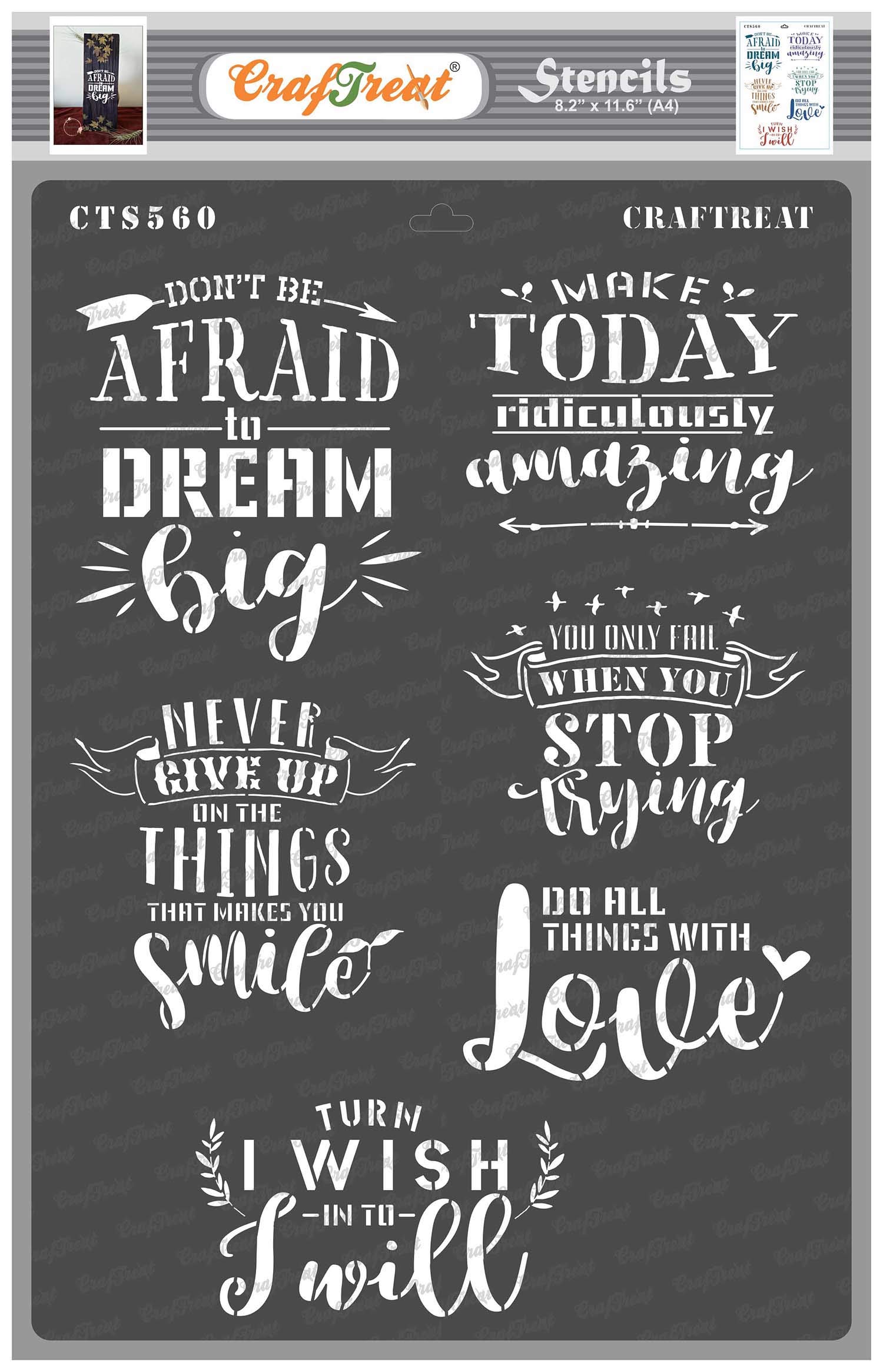 CrafTreat Reusable Quote Stencils for Painting on Wood, Canvas, Fabric, Wall and Tile - Determination -A4 (8.3 x 11.7 Inch) - Motivational Stencils for Wall Painting - Saying Stencils for Painting