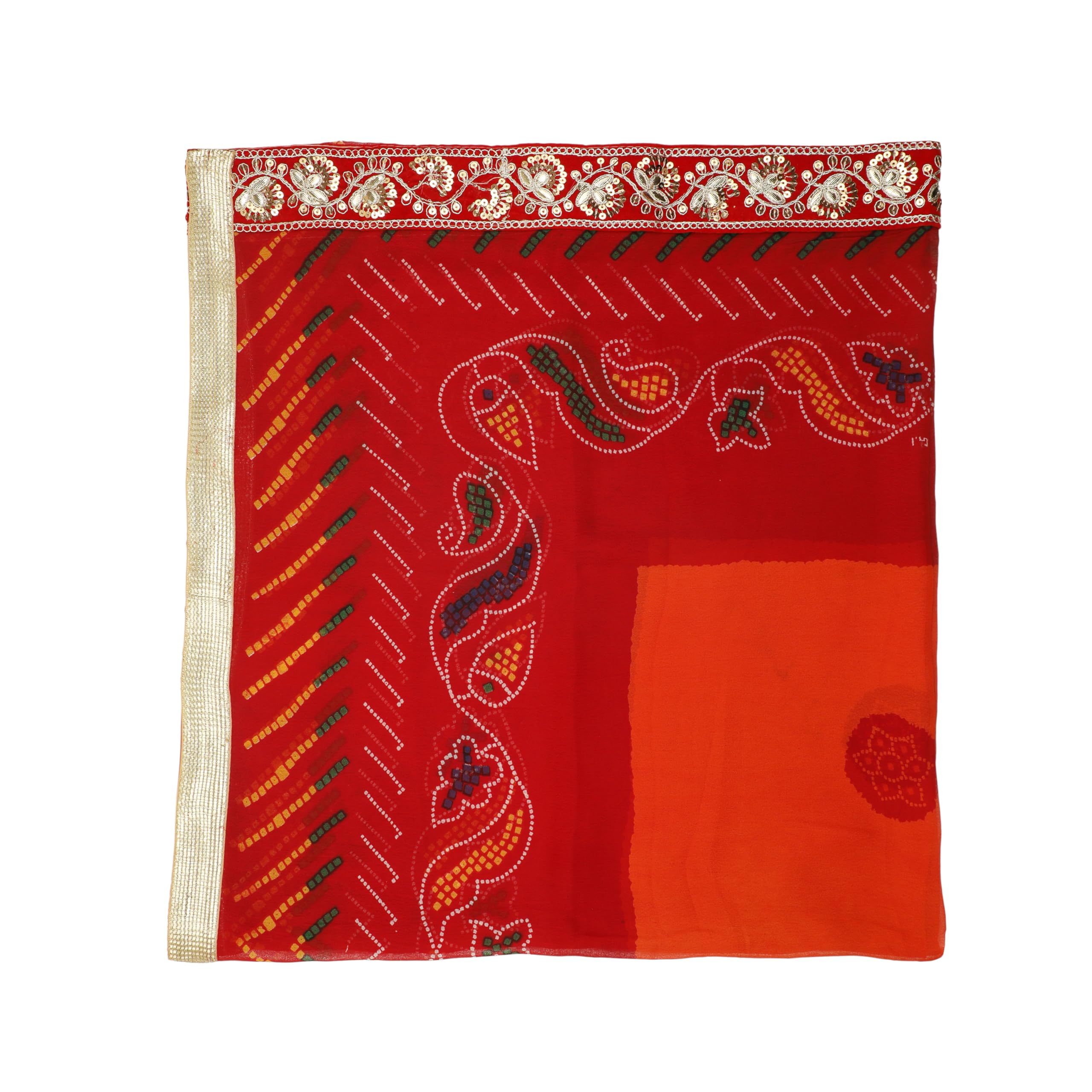 Decorative Chunari Chunar Chunni Large Chunni Puja Indian Traditional Kaarwachauth Diwali Festival Chunr MATA Ki Chunri for Statue Chowki Pooja Aasan Mat Poster Frame (Size:-76")(Red,Orange)