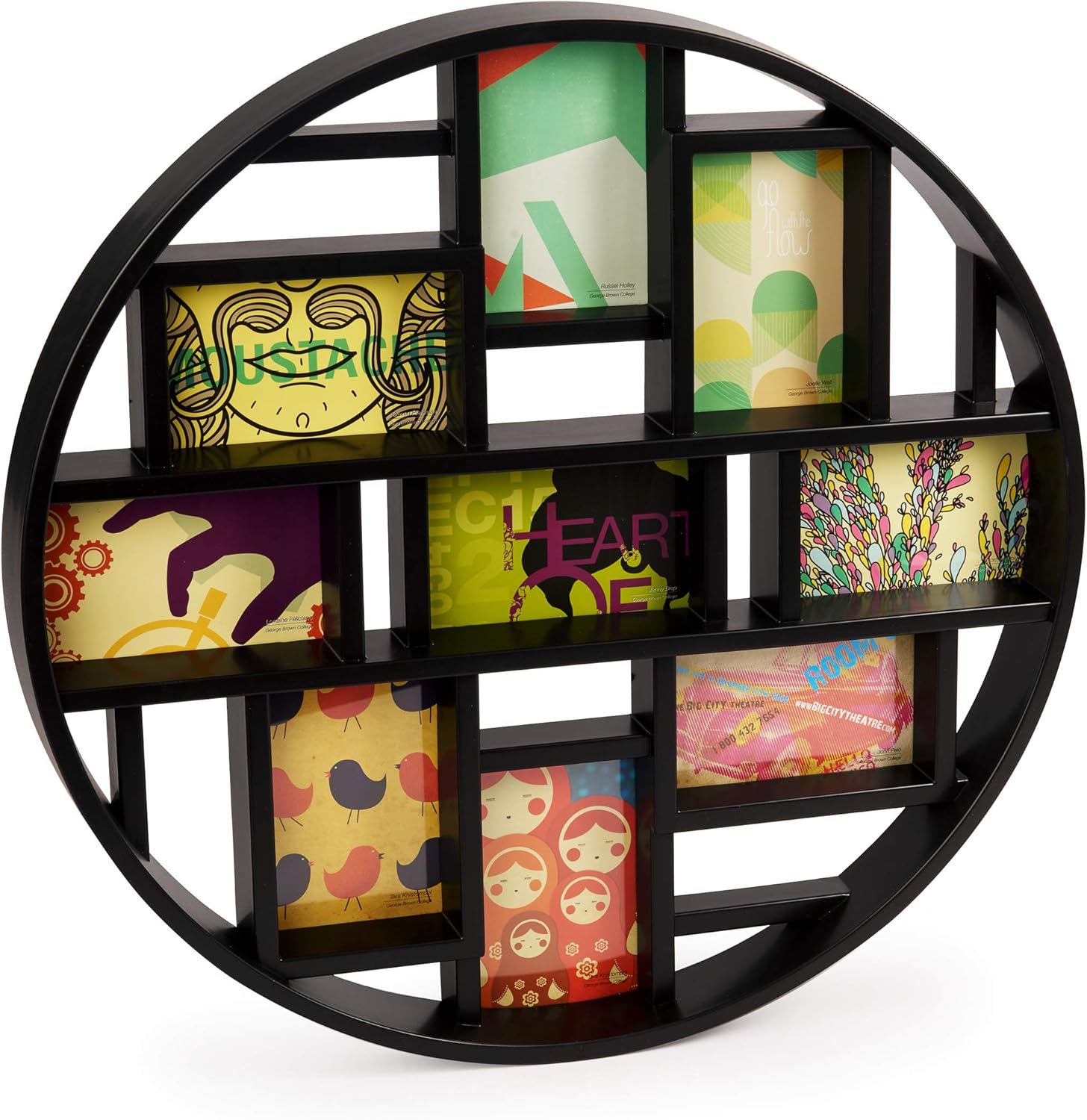 Umbra 311120-040 Luna Large 4x6 Picture Frame Collage and Wall Décor, 21.9 x 21.9 x 1.8, Black - Round Picture Frame