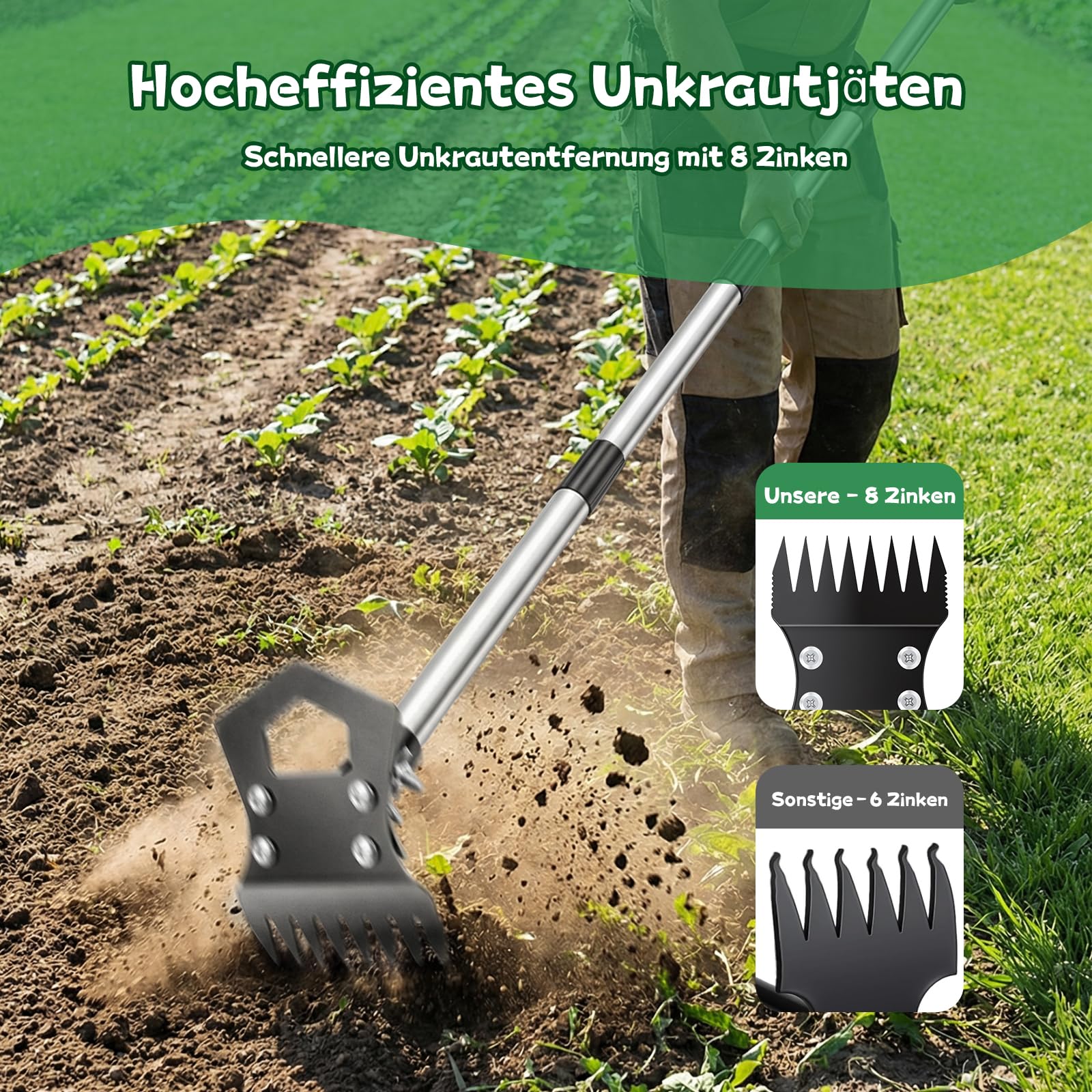 Hysagtek Unkrautstecher - 150cm Unkraut Entferner Gerät, Unkrautjäter mit Langem Stiel und Schraubenzieher Abnehmbar, 2 in 1 Manuell Gartenhacke für Garten, Hof, Rasen, Terrasse 4