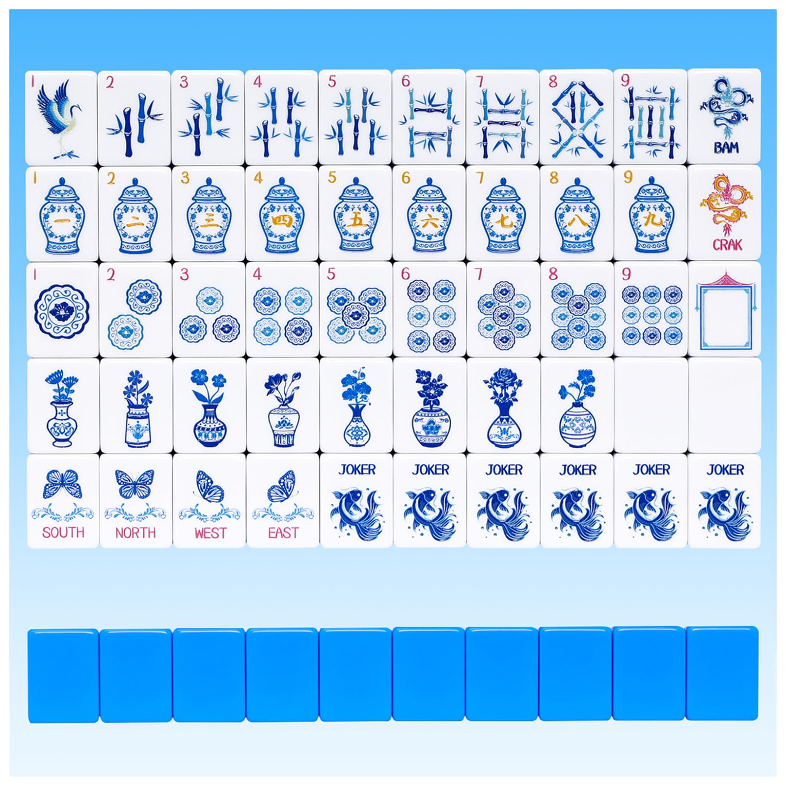 Photo 1 of TIASUSAN Light Blue American Mahjong Tile Set(1.2"), 160 Engraved Tiles with Mahjong Tiles Bag and Mah-jongg Accessories