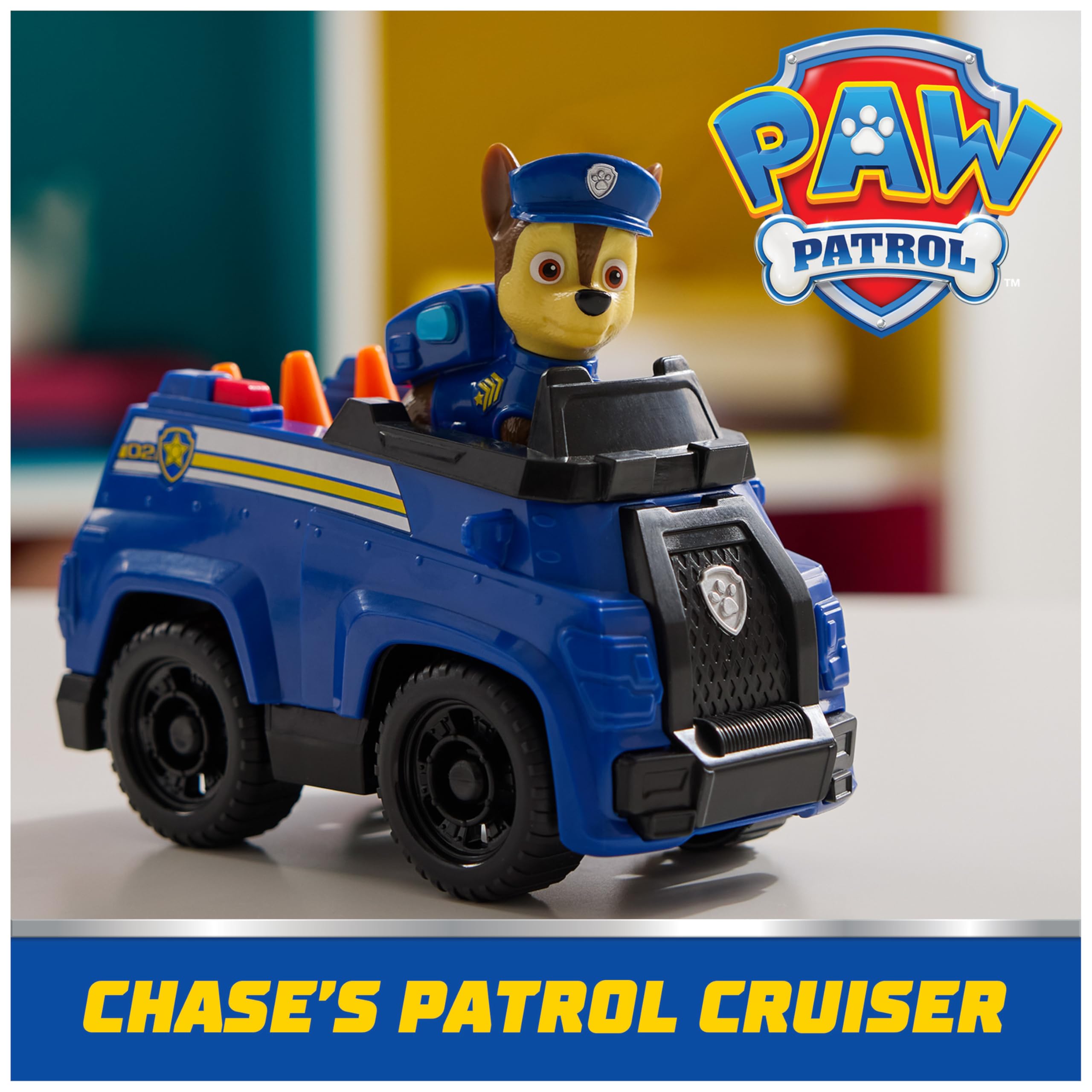 PAW Patrol, Chase’s Patrol Cruiser, Toy Car with Collectible Action Figure, Sustainably Minded Kids Toys for Boys & Girls Ages 3 and Up