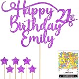 Cakeshop Personalised Happy Birthday Glitter Cake Topper Purple Name & Age