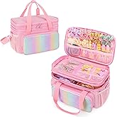 GRAOSO Hair Bow Organizer for Baby Girls, Double Layer Hair Accessories Storage Bag, Rainbow Sequins Design, with Handle and Detachable Shoulder Strap (Case only) (Pink)