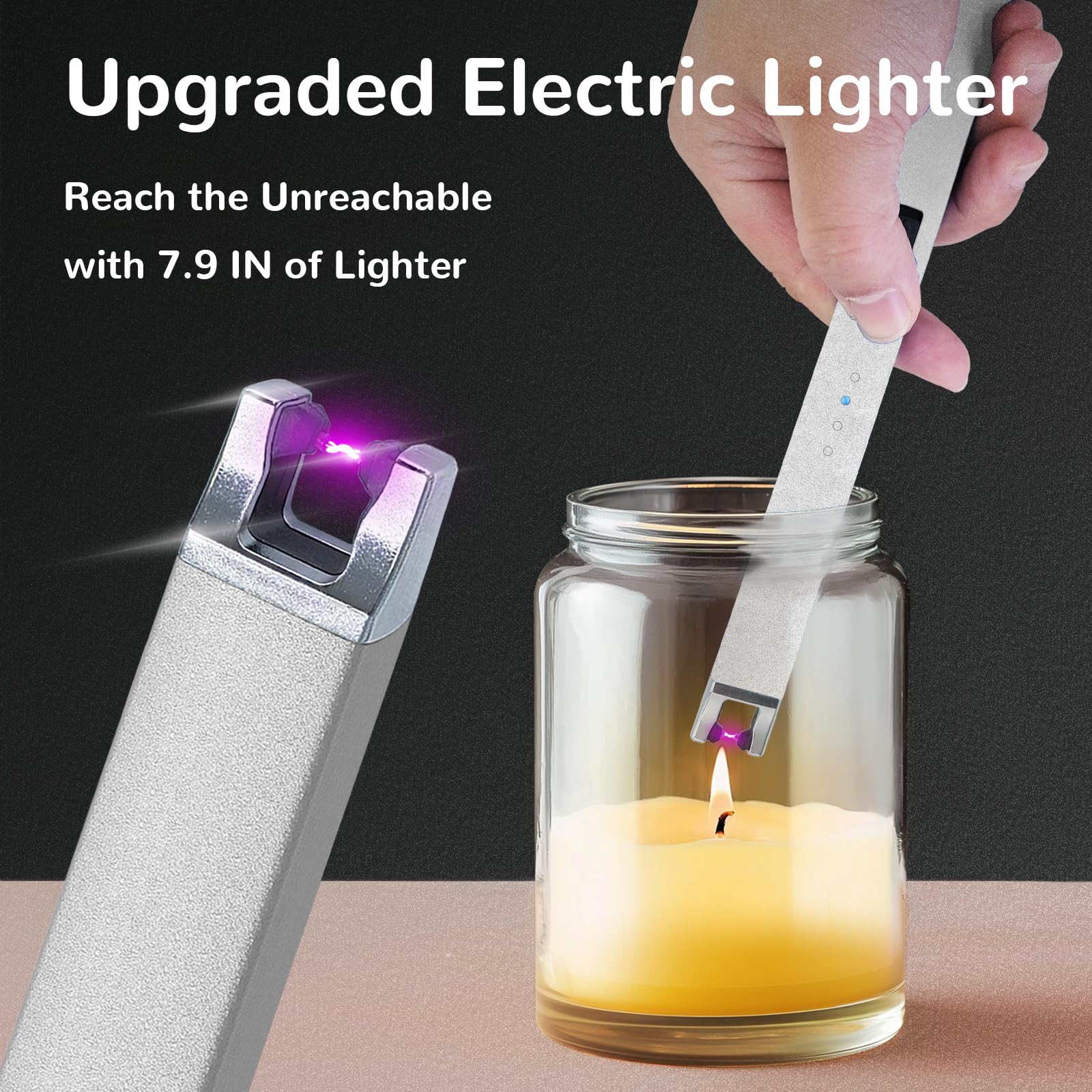 3 Pack Electric Candle Lighter USB Rechargeable Lighters Windproof Plasma Arc Lighters Flameless Type C Long Lighter with Safety Switch for Candle BBQ Camping Birthday Fireworks