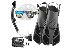 DiVLMT Snorkeling Gear for Adults with Fins Scuba Diving Gear Adult Prodessional Travel Snorkel Sets with Flippers,Anti-Fog Anti-Leak Diving Mask