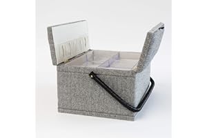 KORBOND Creations Hamilton Herringbone Twin Lid Sewing Basket, us:one size, Grey