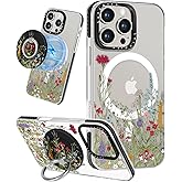 Lotadilo Case for iPhone 16 Pro Max Case Compatible with Magsafe Ring Holder Stand - for Women Flower Grass Design TPU Phone Cover for Girls Girly Funny Fashion