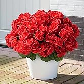 ATTGREAT Artificial Flowers for Outdoors Faux Geraniums Plants UV Resistant Outside Fake Silk Flowers Bulk Plastic Greenery for Home Porch Planter Patio Table Centerpieces Decor, 6 Bundles (Red)