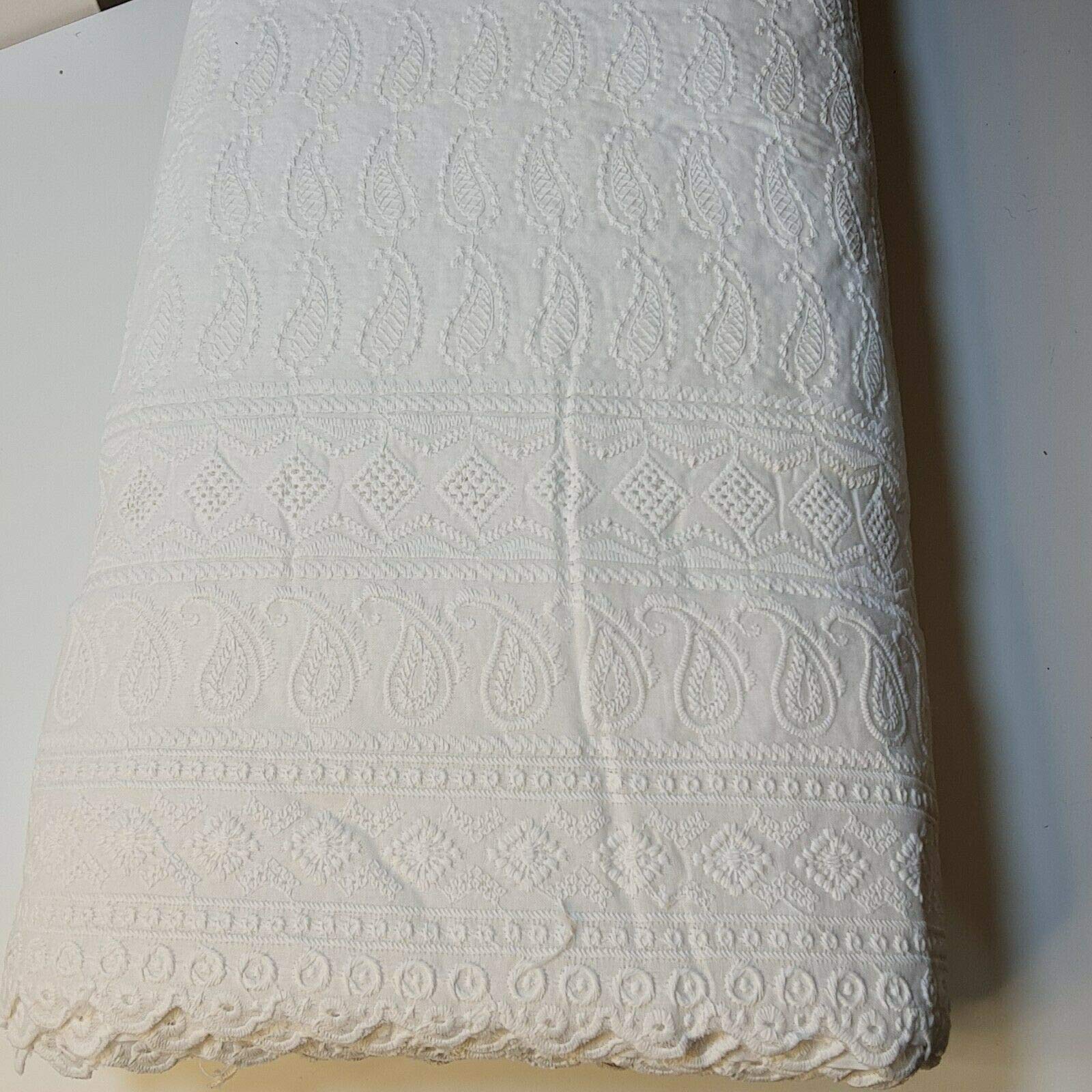 New Spring 100% Cotton Lawn All Over Border Broderie Anglaise Embroidered Dress Craft Fabric Material 44" - 112 cm Wide Sold As Pre - Cut Lengths (Ivory, 1 Meter)