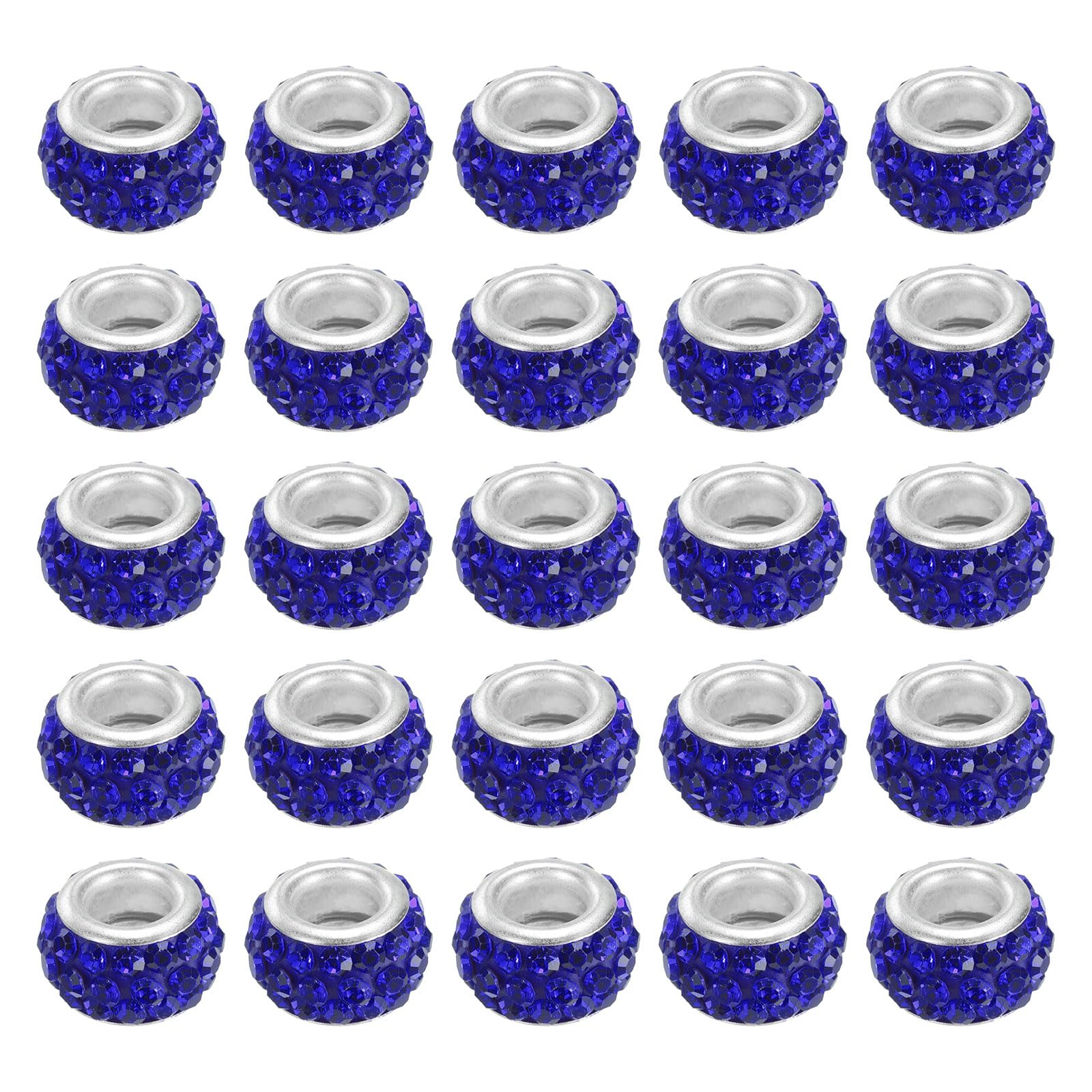 PATIKIL 12mm Rhinestone European Beads, 60Pcs European Large Hole Crystal Charm Beads Spacer Beads Hair Bead for DIY Jewelry Making, Sapphire