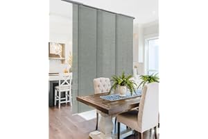 GoDear Design Adjustable Sliding Closet Door Blinds 45.8"- 86" W x 96" H, Extendable Panel Track Vertical Blinds for Sliding Doors, Shimmering Trimmable Fabric Panel Curtains, Semi-Sheer, Moonstone