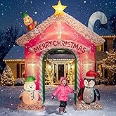 ZOOMATOOE 10FT Christmas Inflatable Archway Outdoor Decorations, Christmas Arch Blow Up with Snowman and Penguin, Cute Yard Decoration with Build-in LED Lights for Outdoor Yard, Lawn, Garden Decor