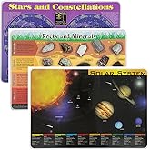 Painless Learning Educational Placemats Sets Solar System, Stars and Constellations, Rocks and Minerals, Placemat Non Slip Washable