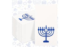 Joyido 50 Pack Hanukkah Napkins - Blue and White Paper Napkins - Heavy Duty Cloth-Like Feel Napkin with Menorah Candles - Disposable Hand Towels for Kitchen Table Bathroom Holiday Decor