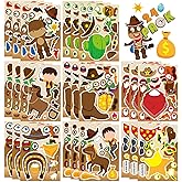 24 Sheets Western Cowboy Stickers, Make Your Own Cowboy Hat Boots Cactus Decals for Kids, Make a Face Sticker, Art Craft Party Favor Supplies