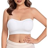 saillsen Strapless Bandeau Bra, Womens Non-Slip Wireless Everyday Bra Breathable Comfort Flexible Strap Tube Top for Sheer Tops, White, X-Large