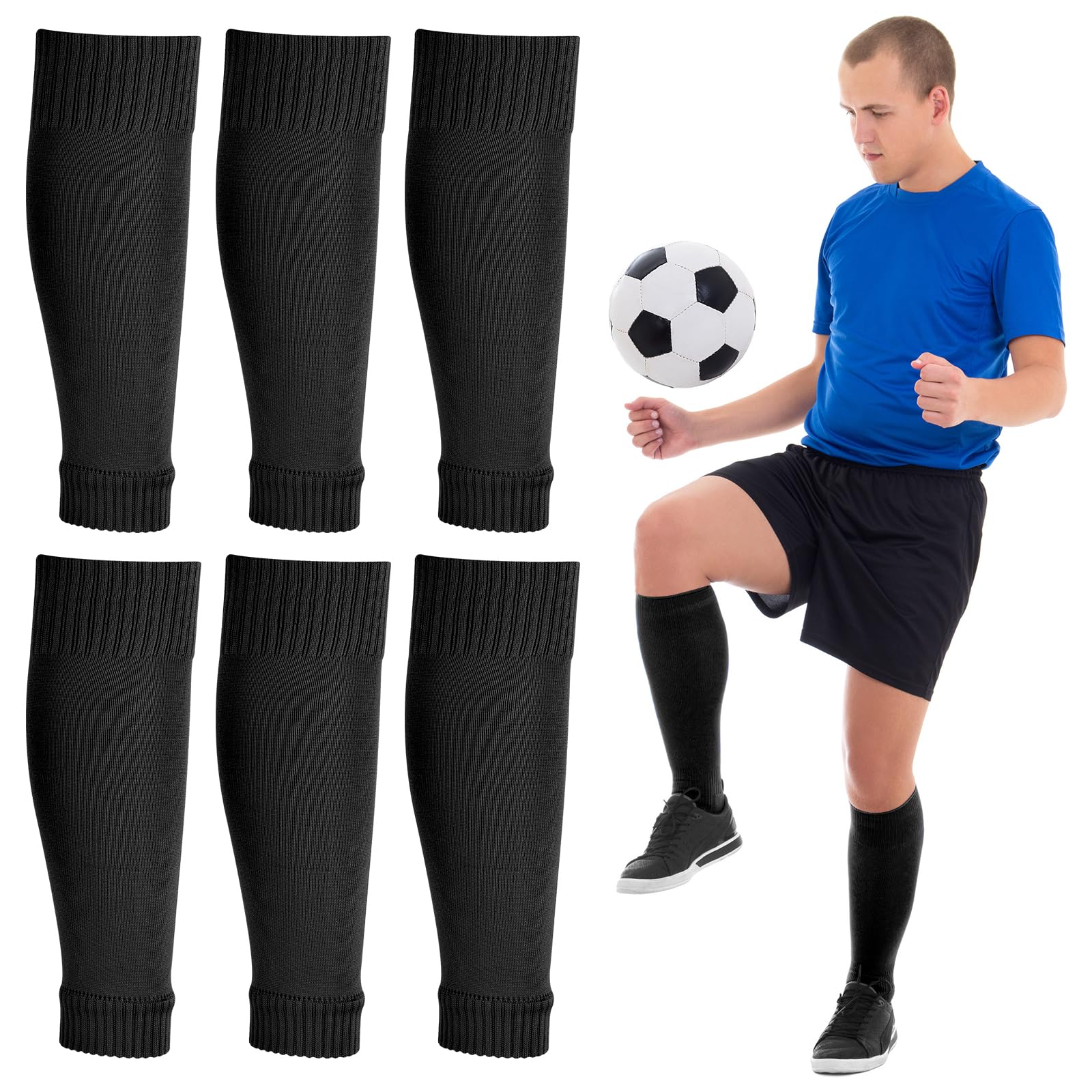 Peaken Football Sock Sleeve, 3 Pair Team Leg Sock Black Sock Sleeve Football for Football Running or Training Beginner (Adult, Black) — image 1