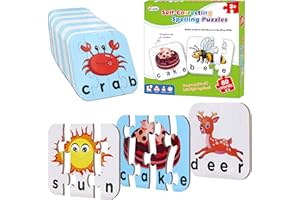 RESUMPLAN 80 Words Self-Correcting Spelling Puzzles, Double-Sided Three and Four Letter Words with Matching Images, Perfect for Preschool Learning