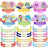 B Bascolor Valentines Day Gifts for Kids, 24 Packs Valentines Day Cards with Colorful Friendship Heart Bead Bracelets, Classroom Exchange Gift Valentine Party Favors for Kids School
