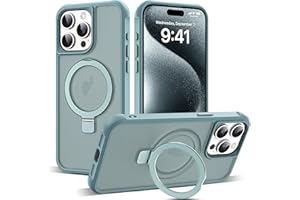 SKYLMW Compatible with iPhone 15 Pro Case with Invisible Magnetic O-Ring Stand Military-Grade Translucent Case for iPhone 15 Pro 6.1" [Compatible with MagSafe][Great Grip Feeling], Blue