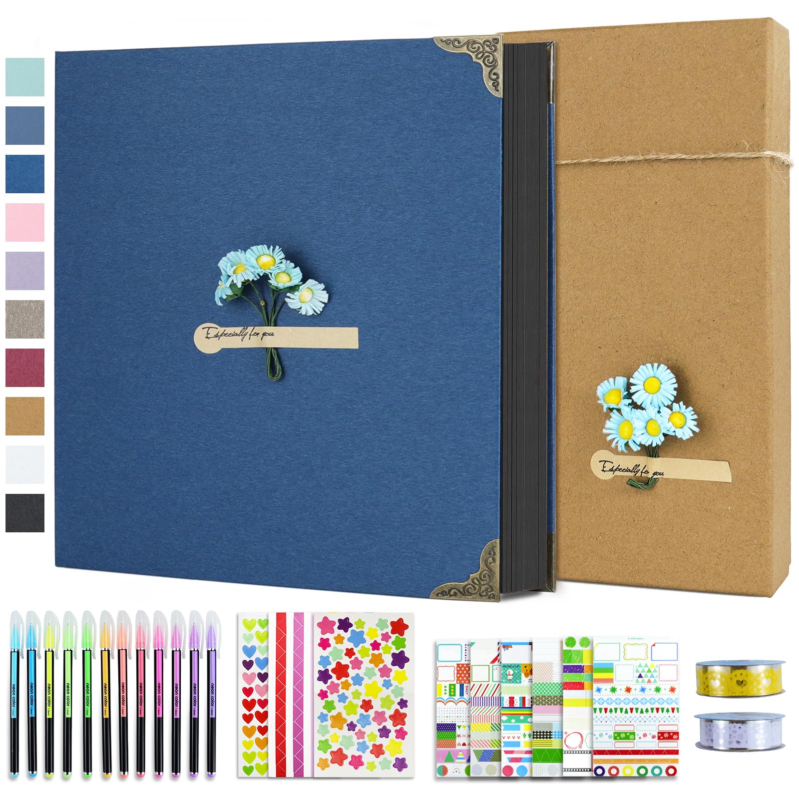 Vienrose 8.5 x 11 Inch Photo Album Scrapbook 60 Pages Hardcover 8.5 x 11 Inch with DIY Scrapbooking Kit 3 Rings Black Paper Scrapbook for Lover Friends Kids Anniversary Wedding Gift โ image 1