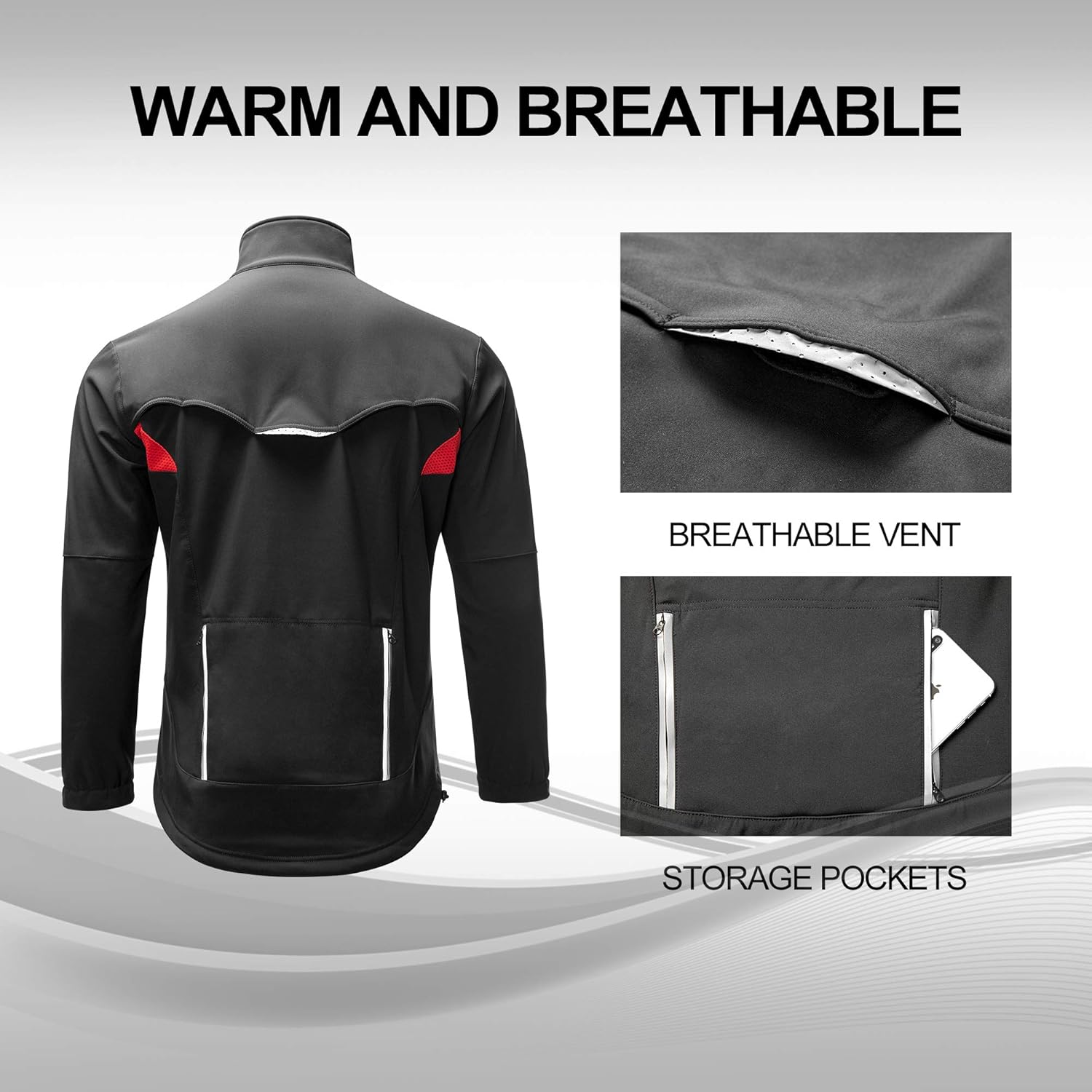 ROCK BROS Winter Cycling Jacket for Men Thermal Fleece Windproof Jacket Running Biking Hiking: Clothing