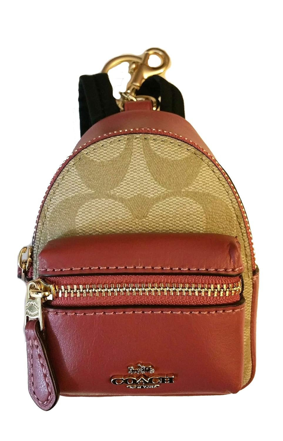 Coach Mini Backpack Coin Case Charm Key Chain (Light Khaki/Rouge
