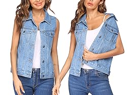 Chainscroll Women's Buttoned Washed Denim Vest