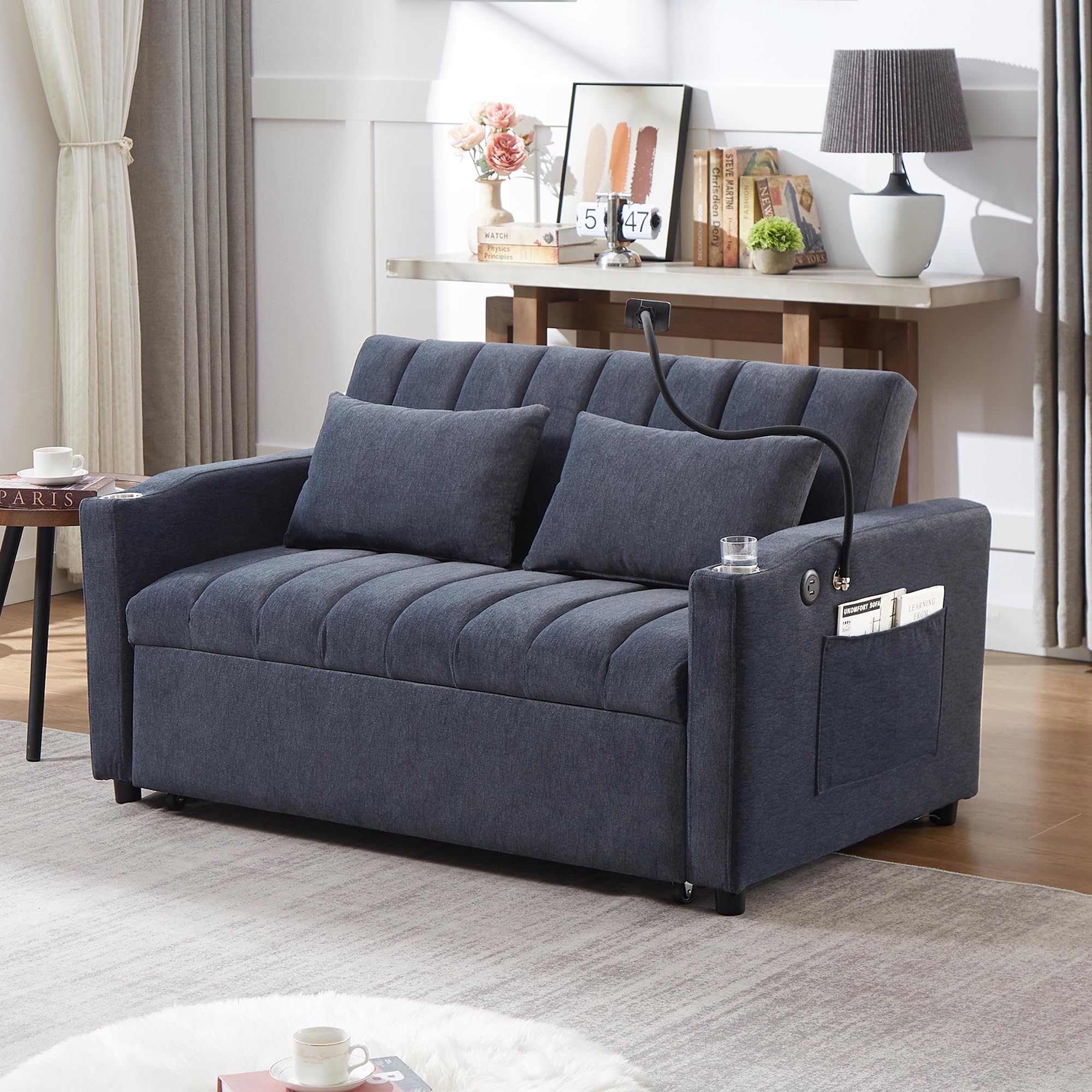 Photo 1 of Sofa Couch, Comfy Extra Deep Seat 3 Seater Couch for Living Room with Soft Upholstered Round Arms,Free 2 Pillows,Grey