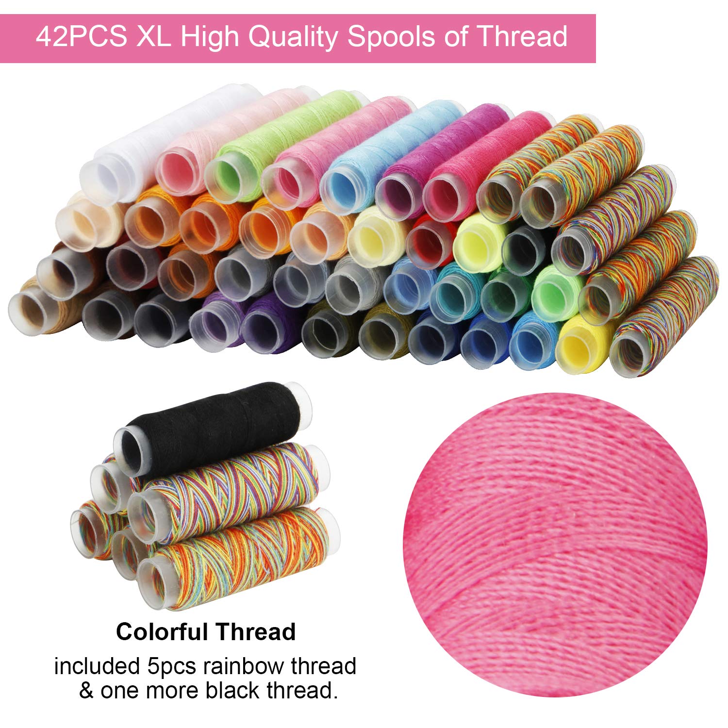 HuaQi Sewing Kit 206pack Sewing Accessories and Supplies with 42 XL Thread Spools, Sewing Needles, Scissors, Tape Measure, Thimble etc. for Traveler, Adults, Beginner, Emergency, DIY (XL-206pack)