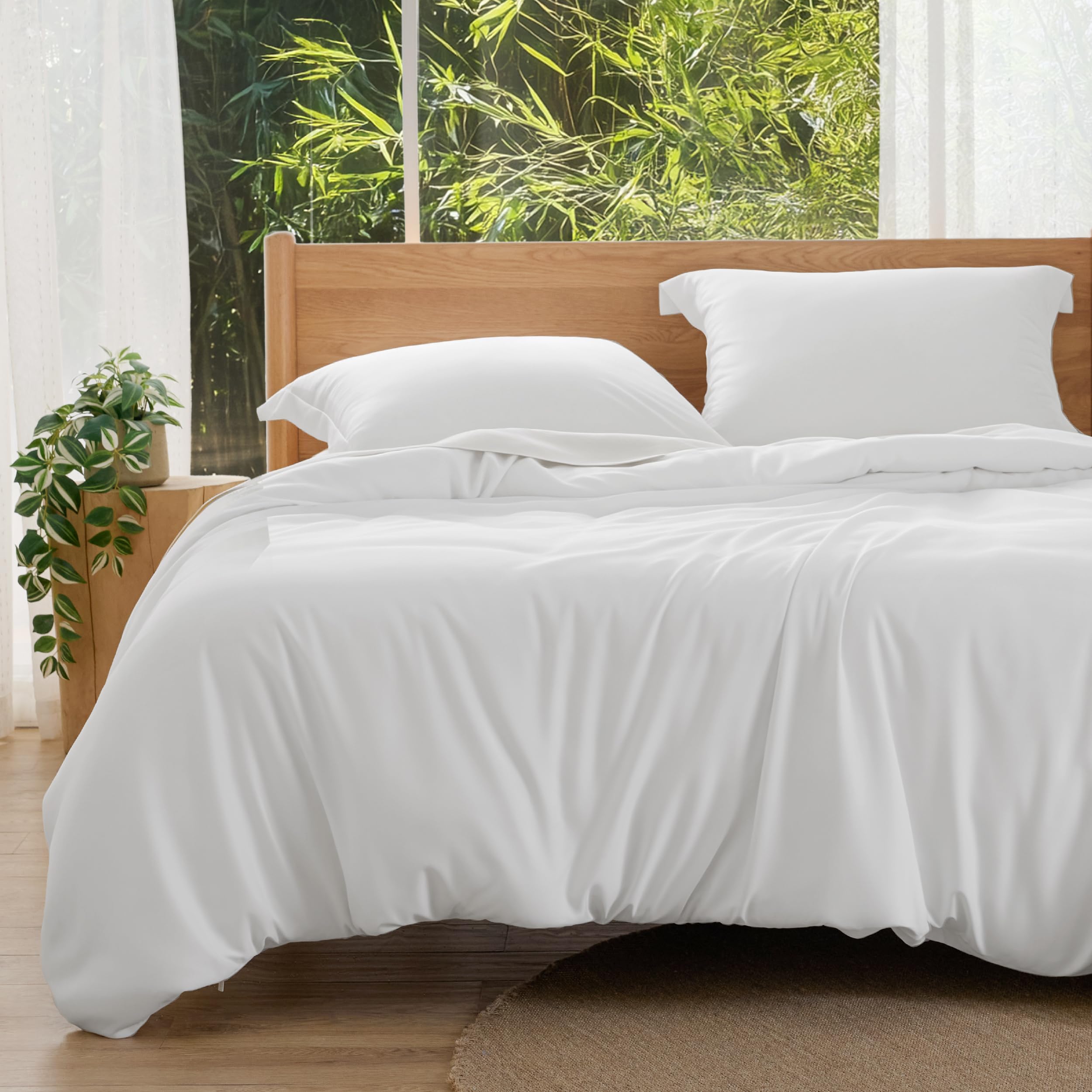 Photo 1 of Bedsure Silky Cooling Duvet Cover Queen Size - 100% Rayon Derived from Bamboo Comforter Cover Set for Hot Sleepers, Breathable & Moisture-Wicking Bedding Set, White