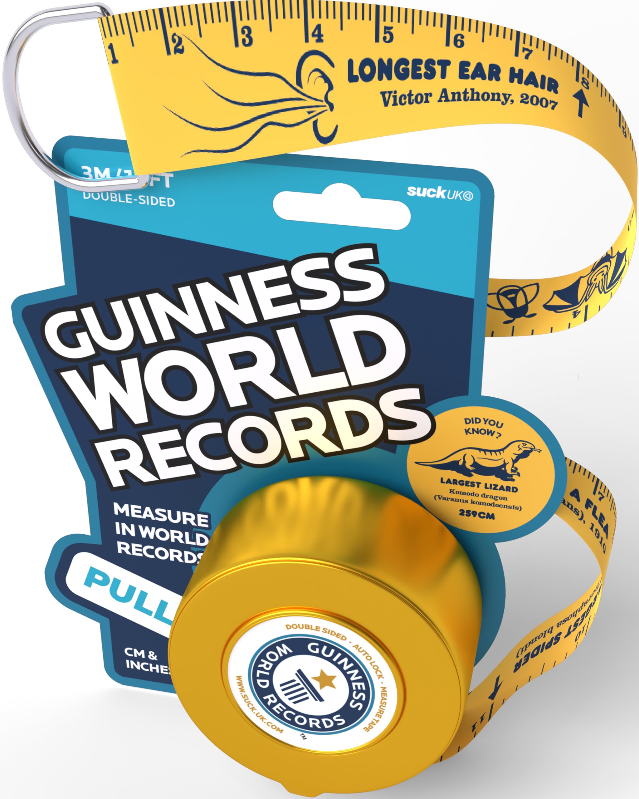 Photo 1 of Guinness World Records 2026 - Kids Measuring Tape - Fun Fact 3m Double Sided - Kids Tape Measure - Filled with Silly Facts - Novelty Retractable Tool - Stocking Fillers for Kids - Party Bag Fillers