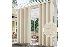 HOMEIDEAS 2 Panels Biscotti Beige Outdoor Curtains for Patio Waterproof, 52 X 96 Inch Blackout Outdoor Curtains, Thermal Insulated Outdoor Patio Curtains for Porch/Pergola/Yard/Sliding Door