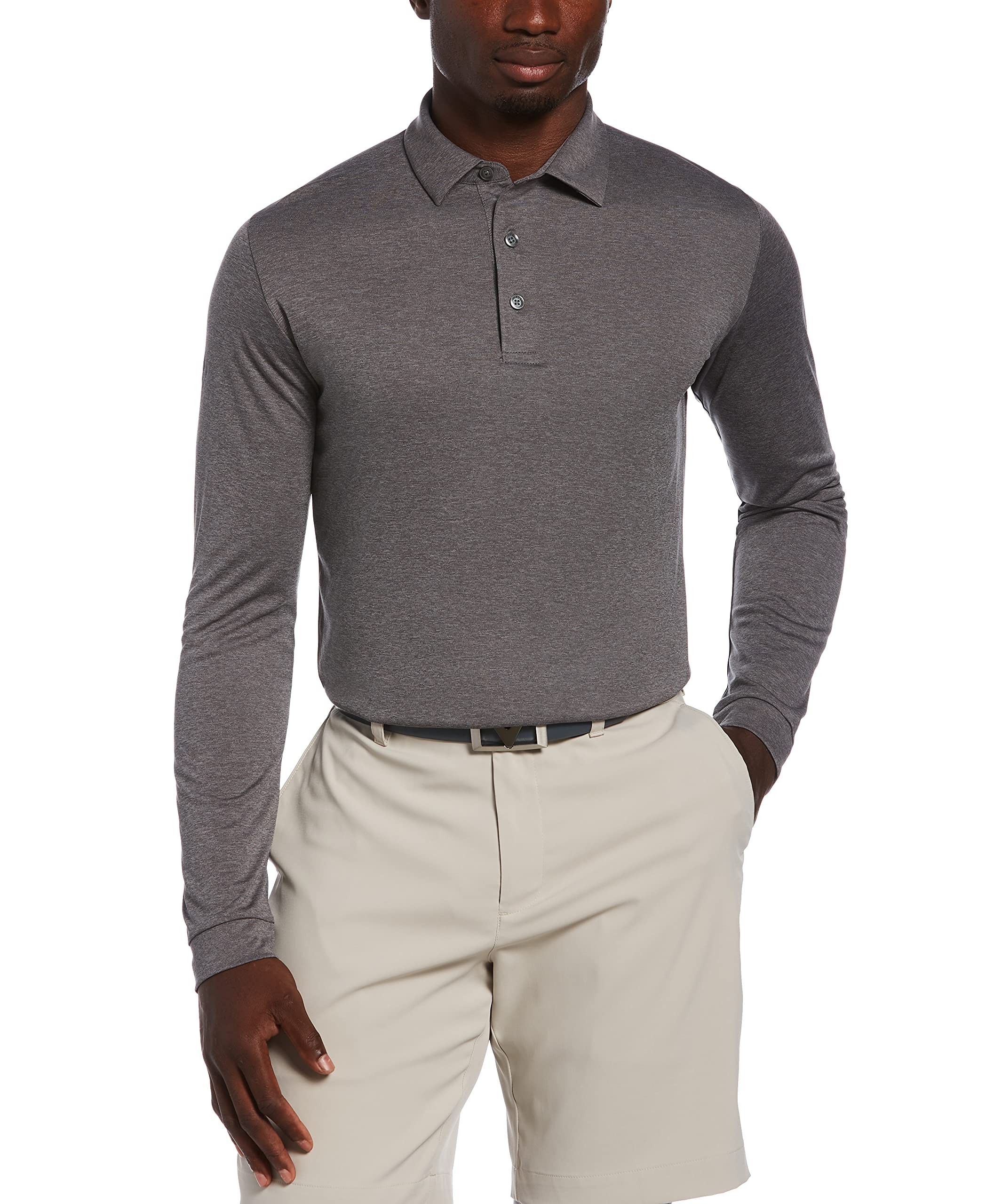 Photo 1 of Callaway Men's Long Sleeve Moisture Wicking Golf Polo Shirt, Stretch Fabric (Available in Big & Tall), Quiet Shade Heather, Large