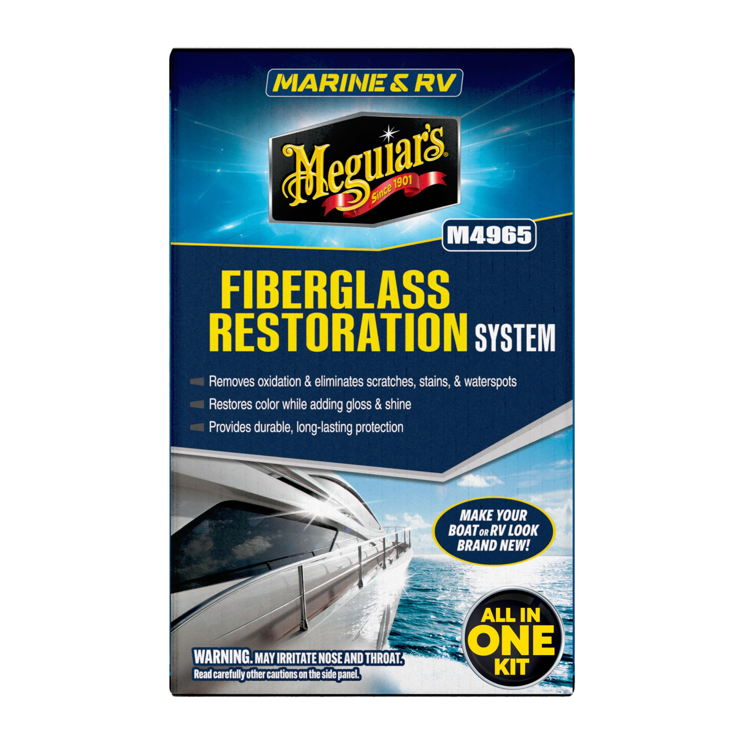 Meguiar's Marine RV 49 Boat Restoration System M4965 Kit contains Oxidation Remover, High Gloss Polish and Pure Wax