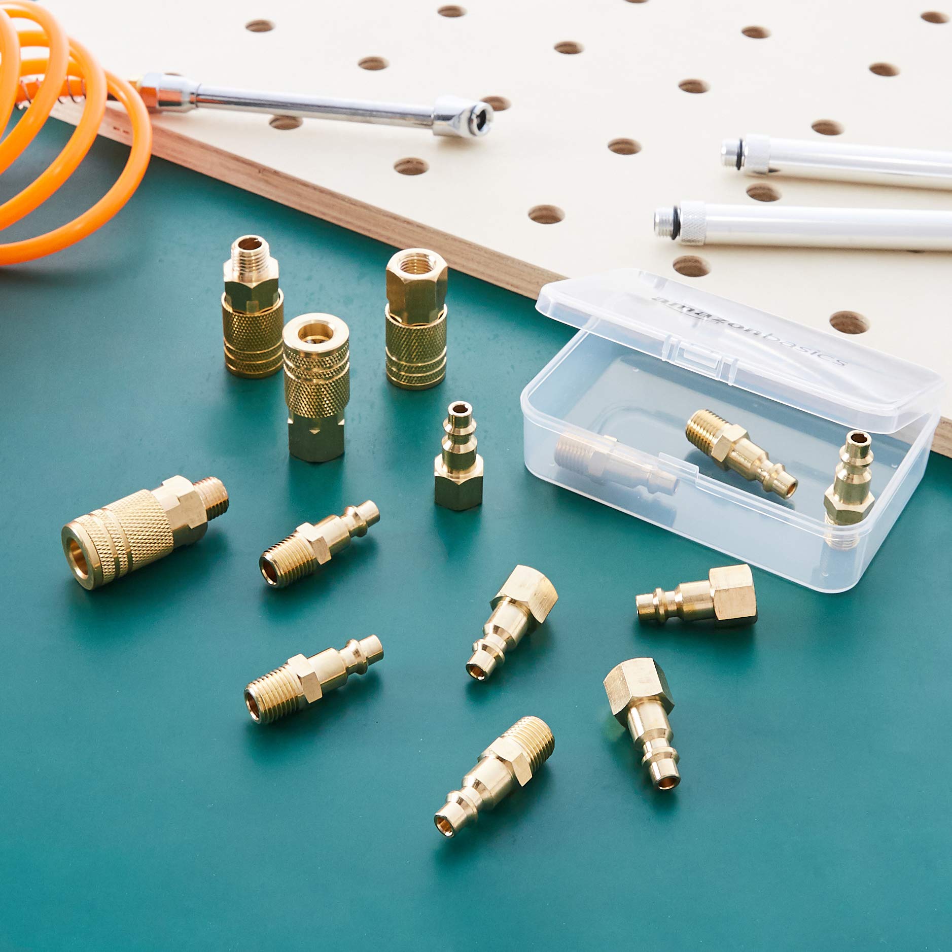 Amazon Basics Quick Connect Brass Air Coupler and Plug Kit - 1/4-Inch NPT Fittings, 14 count (Pack of 1)