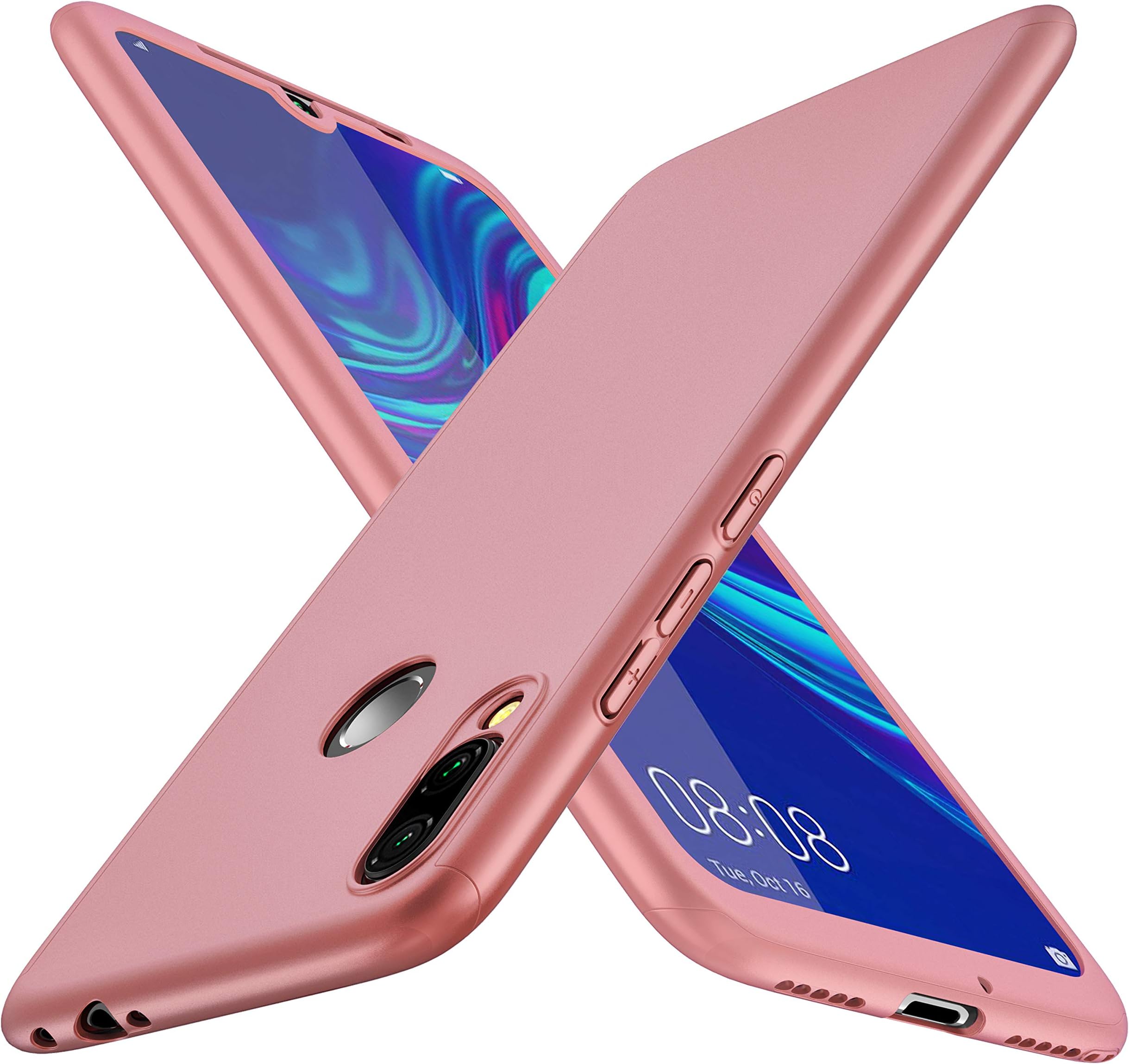 Huawei P Smart 2019 Case, ORETECH Huawei P Smart Case with [2 x Tempered Glass Screen Protector] 360 Full Body Ultra-Thin,Anti-Scratch Hard PC Phone Case Cover for Huawei P Smart 2019 Case -Rosegold