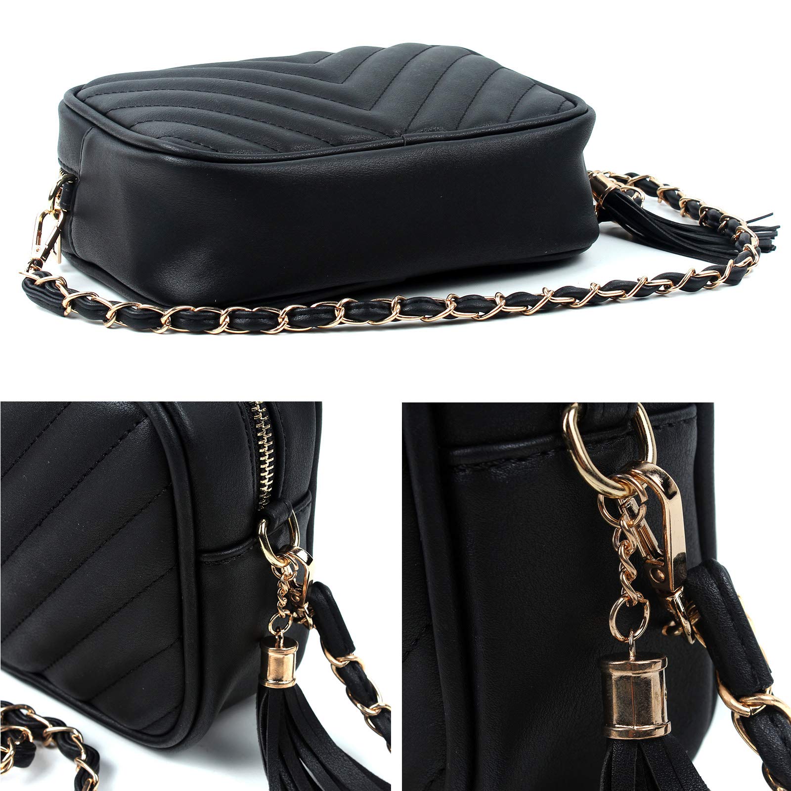 AOSSTA Women's Cross-Body Bag Designer Quilted Shoulder Bag for Women Handbag Tassel With Chain Strap