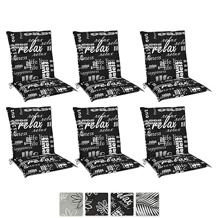 Beautissu 6er Set Relax Niedriglehner Auflagen Set für Gartenstühle 100x50 cm - Bequeme Gartenstuhl Stuhlkissen Polsterauflag