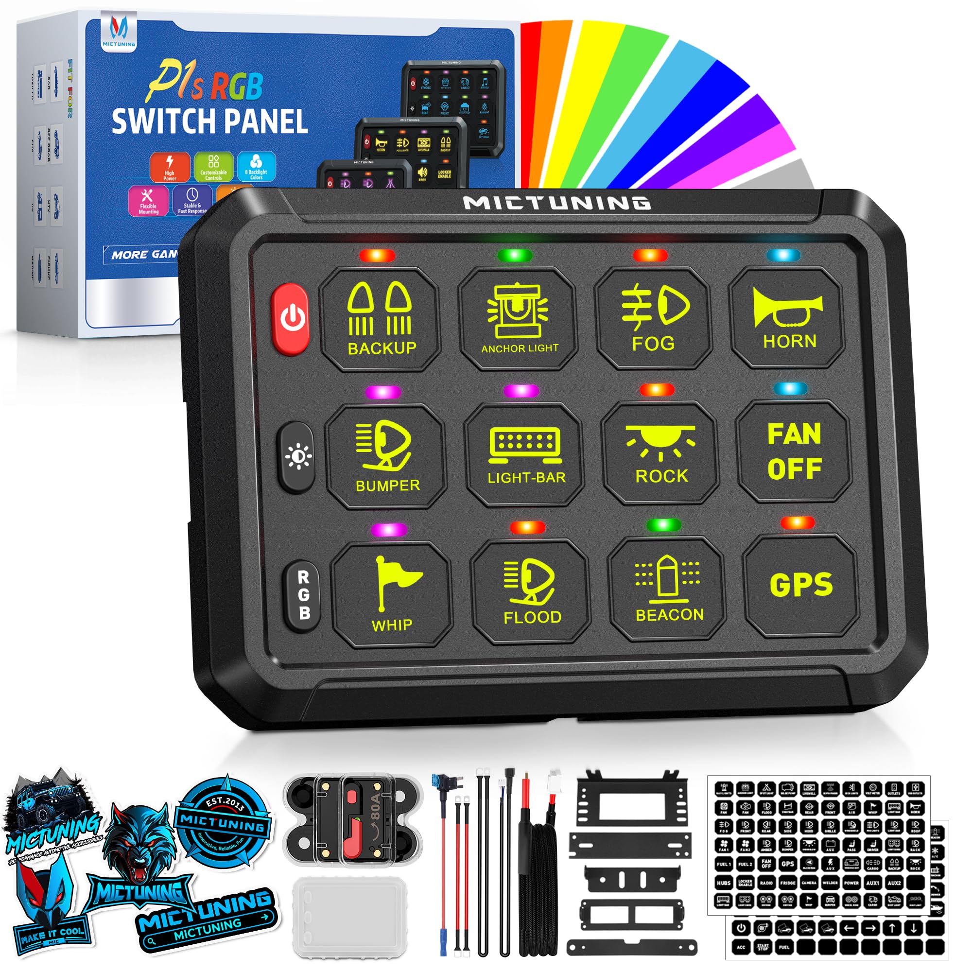 Photo 1 of ** Missing accessories**
MICTUNING P1s RGB 5 Inch 12 Gang Switch Panel, High Power 6 Level Brightness Multifunction Toggle Switch Momentary Circuit Control Relay System Box for Truck RV Offroad Marine, w/Silicone Cover