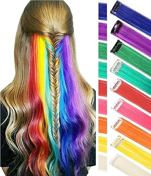 Rainbow Hair Extensions Colored Party Highlights Straight Hair