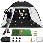 Golf Net, 10x7 Ft Practice Hitting Golf Net with Tri-Turf Mat, Ball, Tee, and Carring Bag, All-in-One Multi-Target Training Aid for Outdoor/Indoor Chipping &amp; Driving, Ideal Gift for Men/Enthusiasts