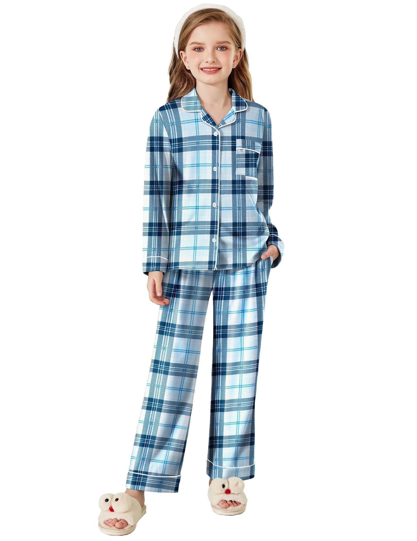 Photo 1 of *See Clerk Notes*
Arshiner Pajamas Set for Girls Plaid Long Sleeve Lounge Set Button Down Pj Sets Light Blue Plaid 12-13 Years