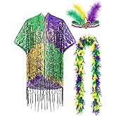 Jansun 3pcs Mardi Gras Outfit for Women Shawl Scarf Feather Headband Boa for Mardi Gras Costume Apparel Accessory Party